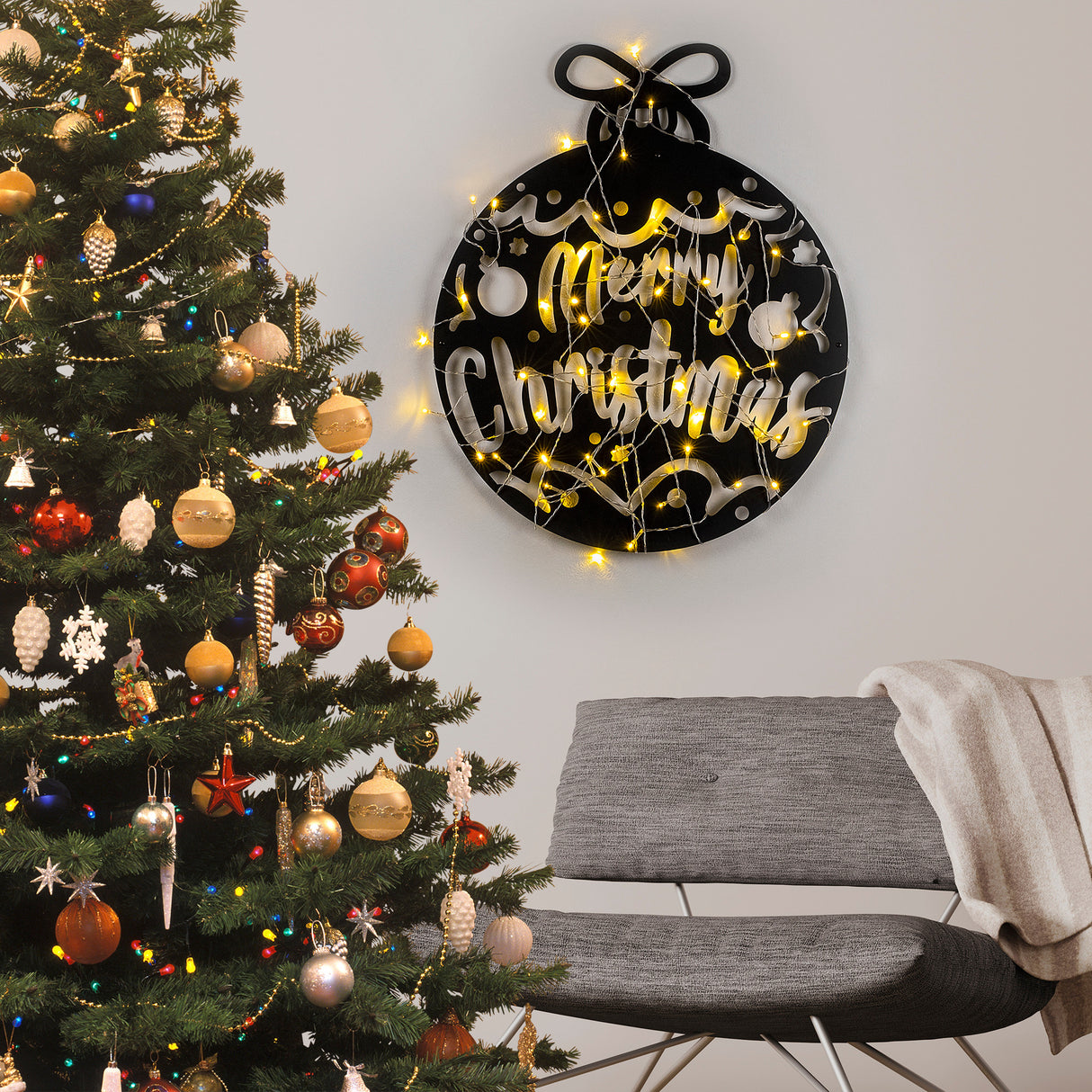 Decorațiune de perete din metal XMASBLACK - 007, Negru, 51x56x0 cm