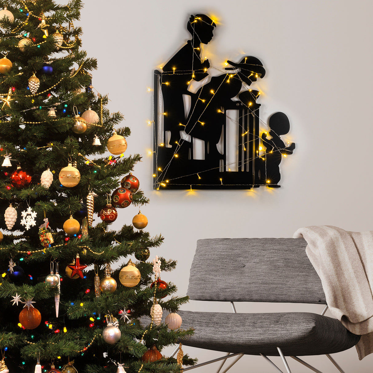 Decorațiune de perete din metal XMASBLACK - 018, Negru, 39x86x0 cm