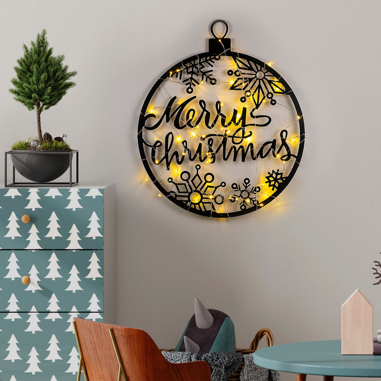 Decorațiune de perete din metal XMASBLACK - 030, Negru, 66x63x0 cm