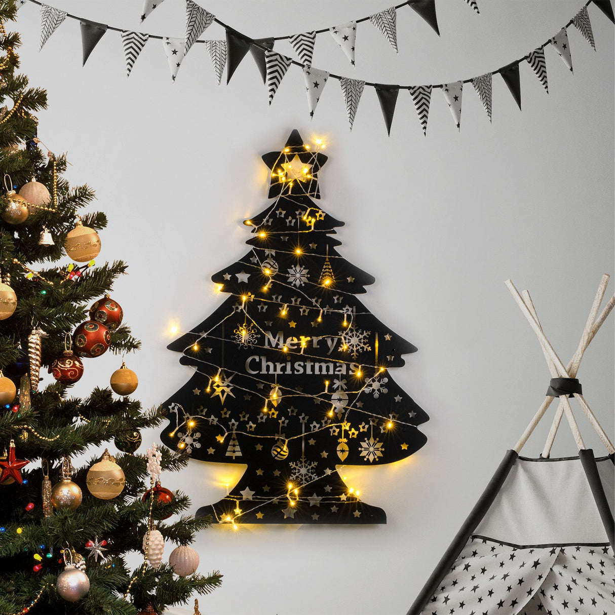 Decorațiune de perete din metal XMASBLACK - 031, Negru, 70x100x0 cm