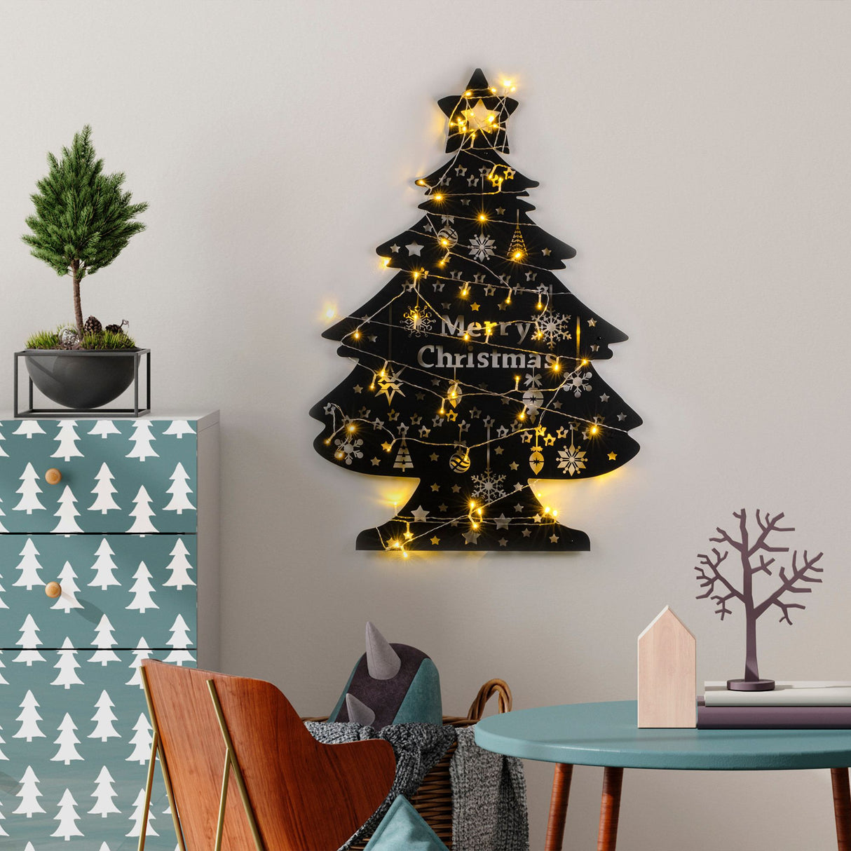 Decorațiune de perete din metal XMASBLACK - 031, Negru, 70x100x0 cm