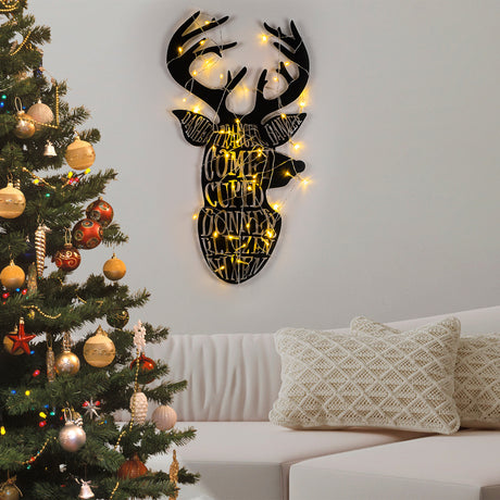 Decorațiune de perete din metal XMASBLACK - 003, Negru, 36x56x0 cm