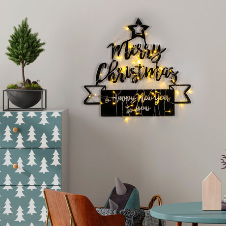 Decorațiune de perete din metal XMASBLACK - 004, Negru, 67x62x0 cm