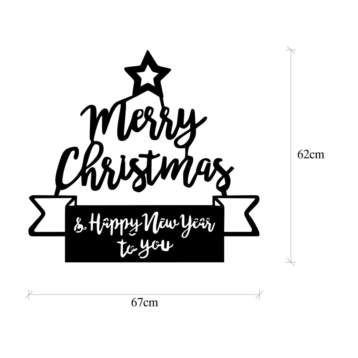 Decorațiune de perete din metal XMASBLACK - 004, Negru, 67x62x0 cm