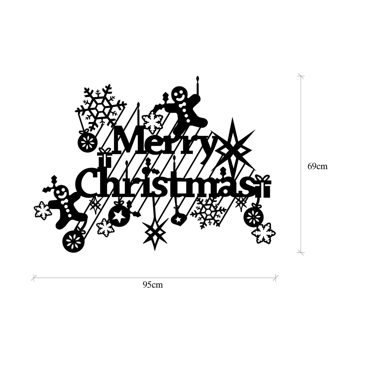 Decorațiune de perete din metal XMASBLACK - 023, Negru, 95x69x0 cm