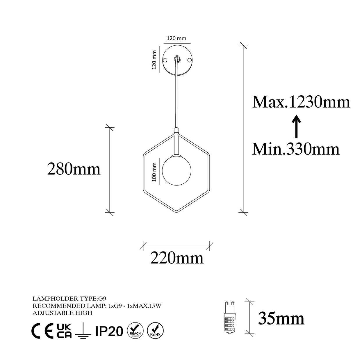 Aplică de perete Geometri - 11105, Negru - Alb, Ø10x33 cm