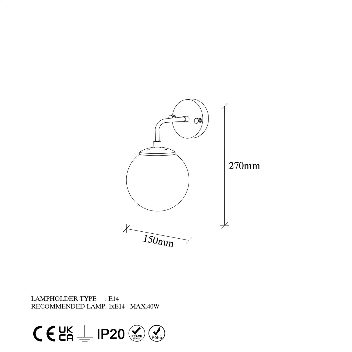Aplică de perete Horn - 12217, Negru - Antique - Crem, Ø15x15 cm