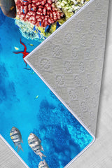 Covor de hol / bucatarie, Lavabil, Antiderapant, Albastru, 60x100 cm
