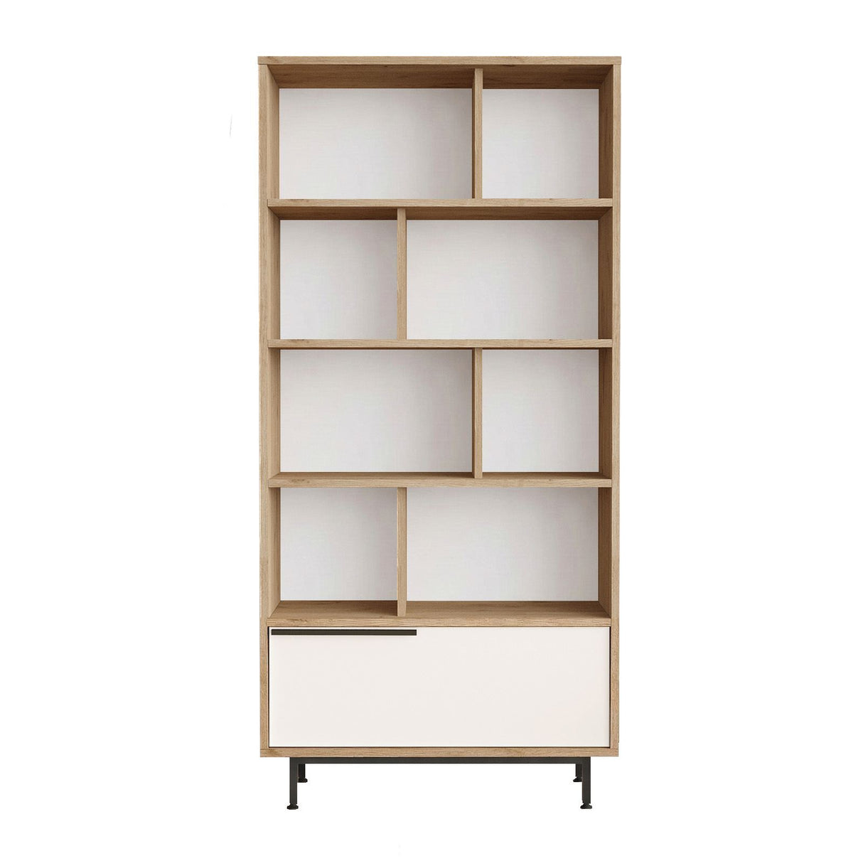 Bibliotecă ON4-SW, Stejar - Alb, 84x30x176 cm
