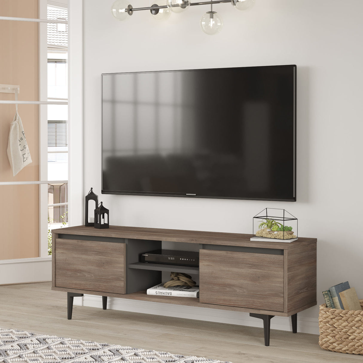Comodă TV Ar1-Ca, Maro - Antracit, 140x36x48 cm
