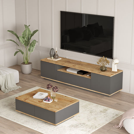 Set mobilă pentru sufragerie FR17-AA, Pin atlantic - Antracit, 180x45x45 cm