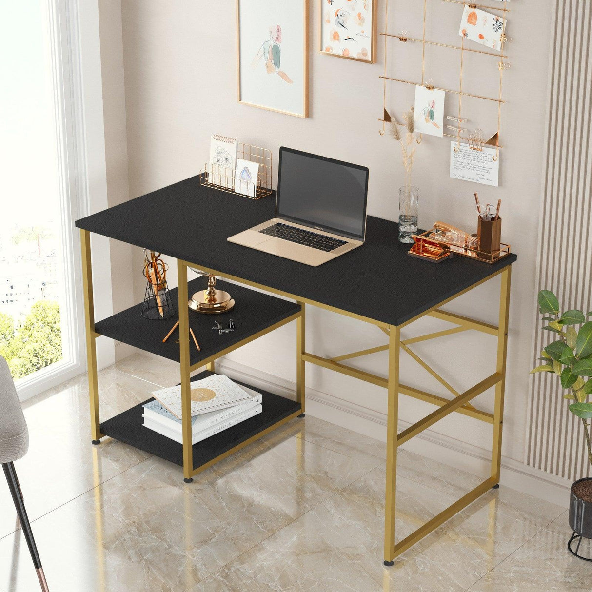 Birou Omega cu 2 rafturi, 120 x 75 x 60 cm - Negru, SKU 956LCS1131
