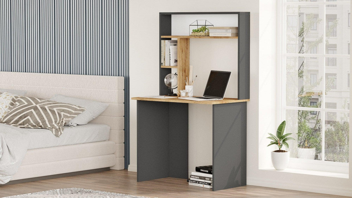 Birou cu Biblioteca Sanaber, 90 x 149 x 52 cm - Gri, SKU 956LCS1135