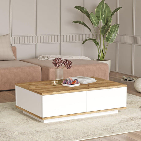 Masuta de cafea Vario Stil Venetia, Alb -  Stejar, 90 x 29 x 60 cm
