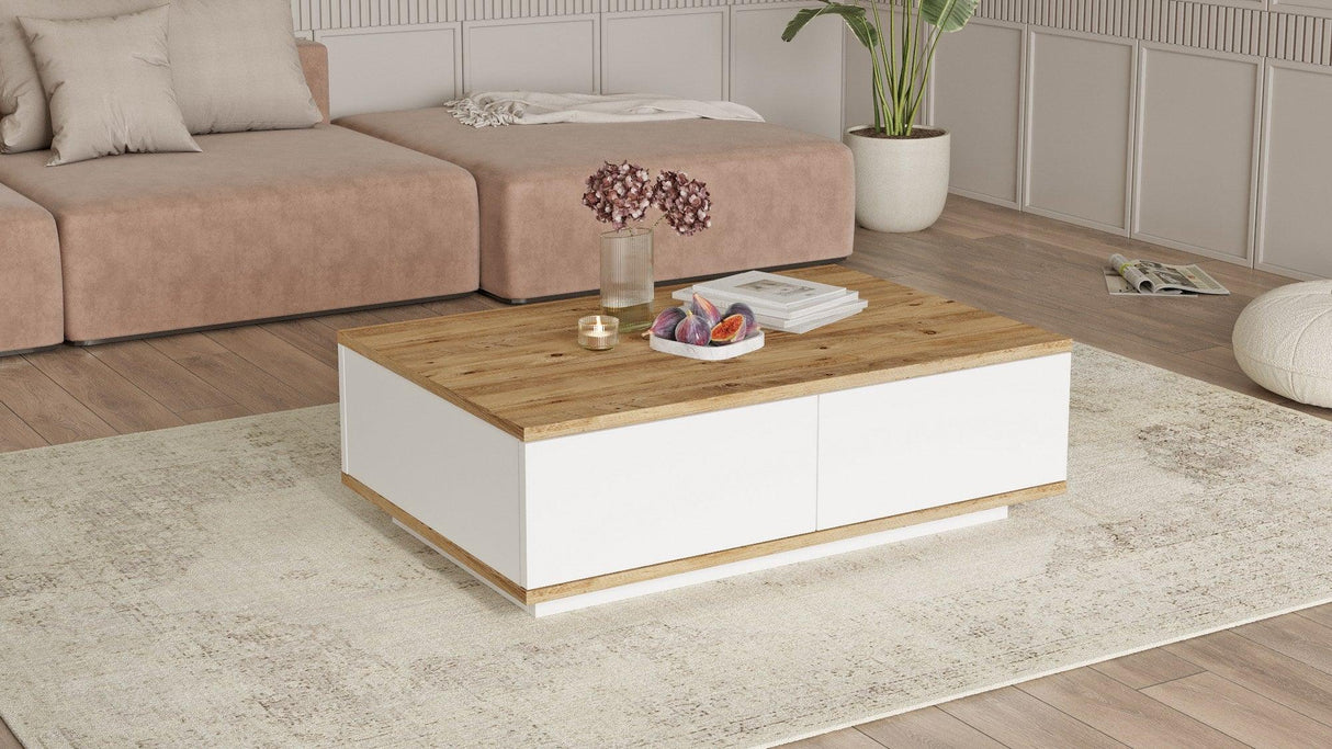 Masuta de cafea Vario Stil Venetia, Alb -  Stejar, 90 x 29 x 60 cm
