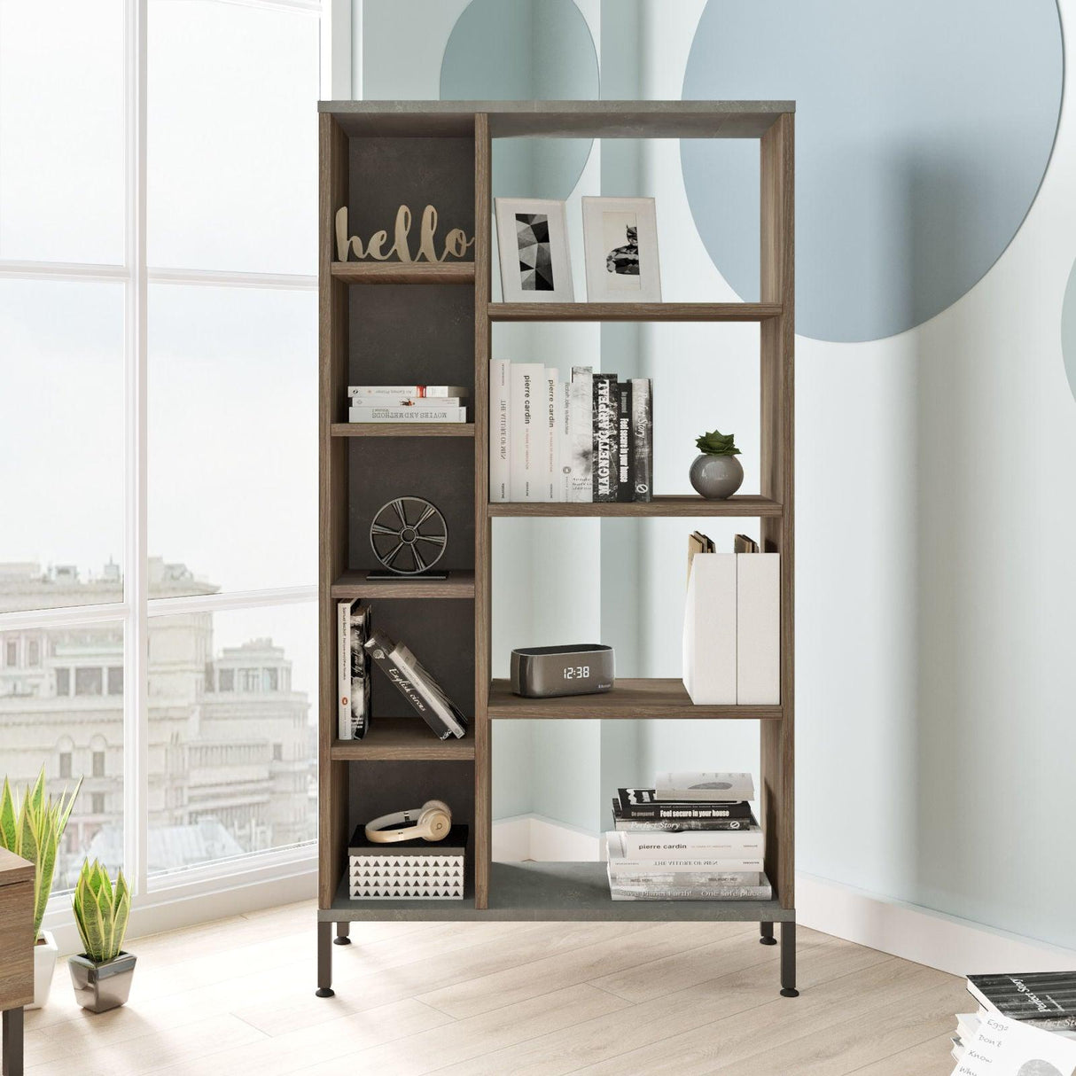 Biblioteca Silahtar cu 9 rafturi, 72 x 134 x 26 cm - Maro, SKU 956LCS1405