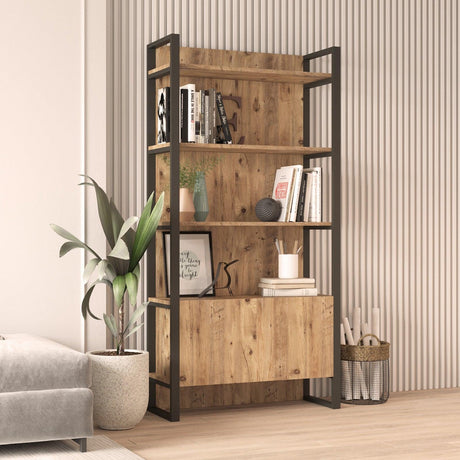 Biblioteca Kosem Sultan cadru metal, Stejar, 90 x 180 x 34 cm