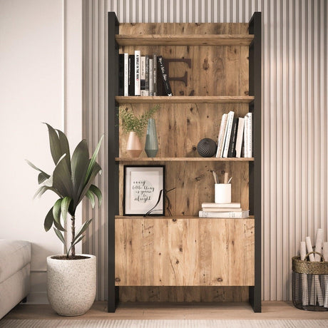 Biblioteca Kosem Sultan cadru metal, Stejar, 90 x 180 x 34 cm