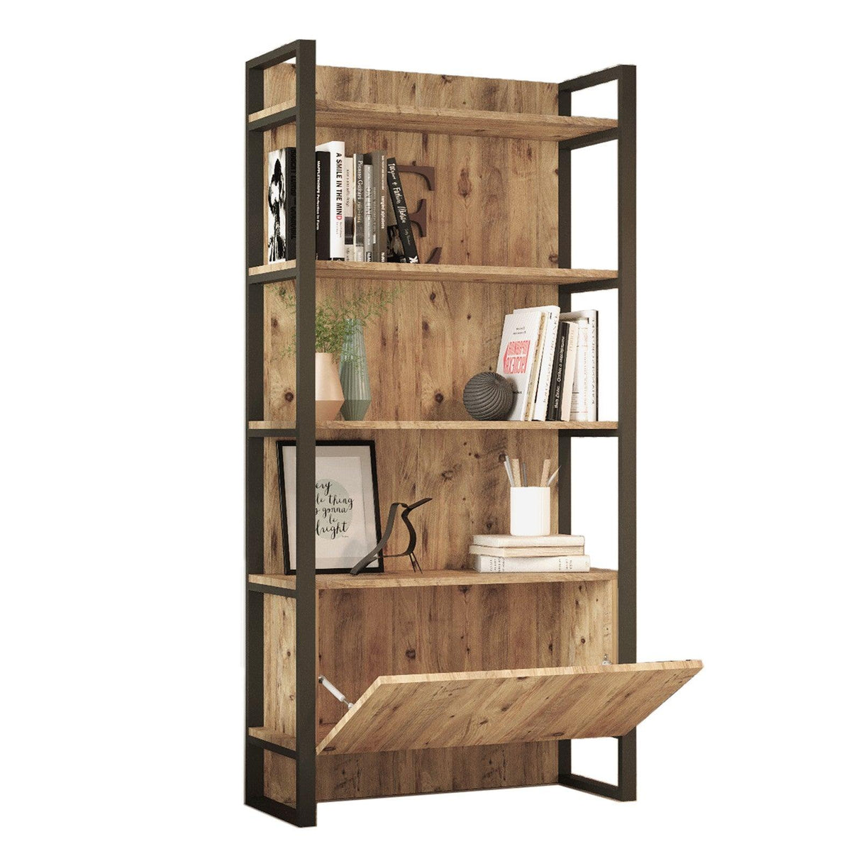 Biblioteca Kosem Sultan cadru metal, Stejar, 90 x 180 x 34 cm