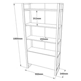 Biblioteca Kosem Sultan cadru metal, Stejar, 90 x 180 x 34 cm