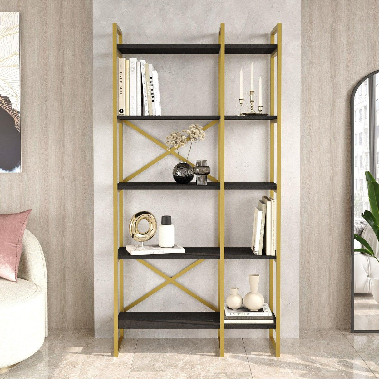 Biblioteca Dudu Lux,  88 x 175 x 30 cm - Negru, SKU 956LCS1423