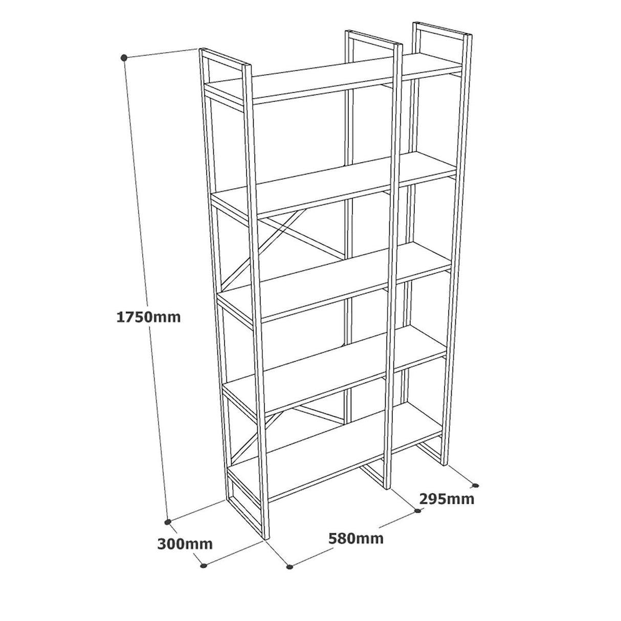 Biblioteca Dudu Lux,  88 x 175 x 30 cm - Negru, SKU 956LCS1423