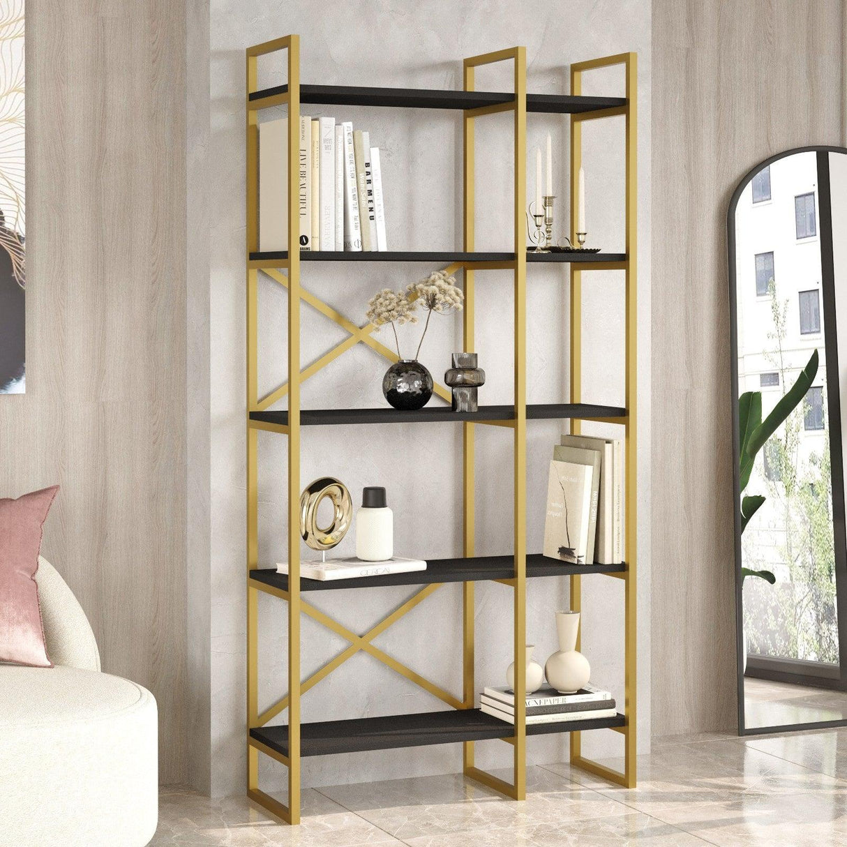Biblioteca Dudu Lux,  88 x 175 x 30 cm - Negru, SKU 956LCS1423