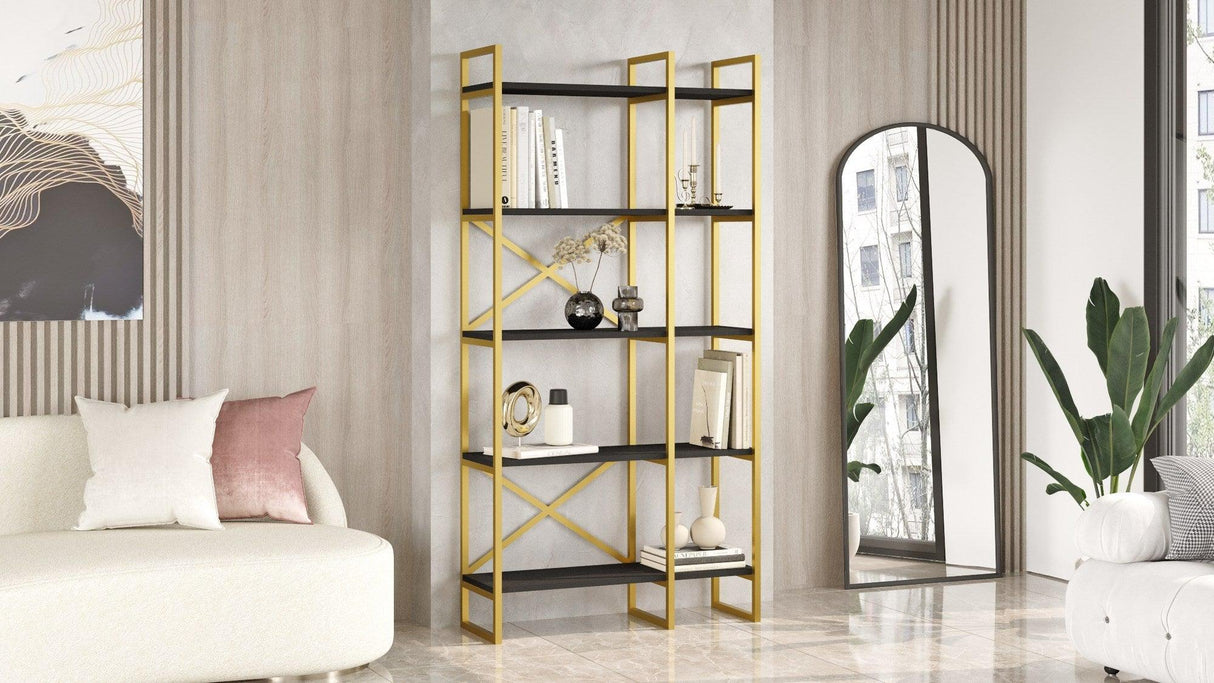 Biblioteca Dudu Lux,  88 x 175 x 30 cm - Negru, SKU 956LCS1423