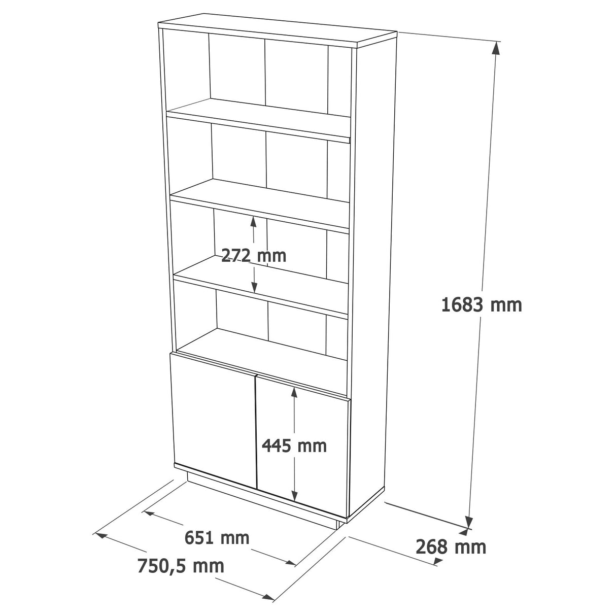 Bibliotecă FR16-AA, Pin atlantic - Antracit, 75x27x168 cm