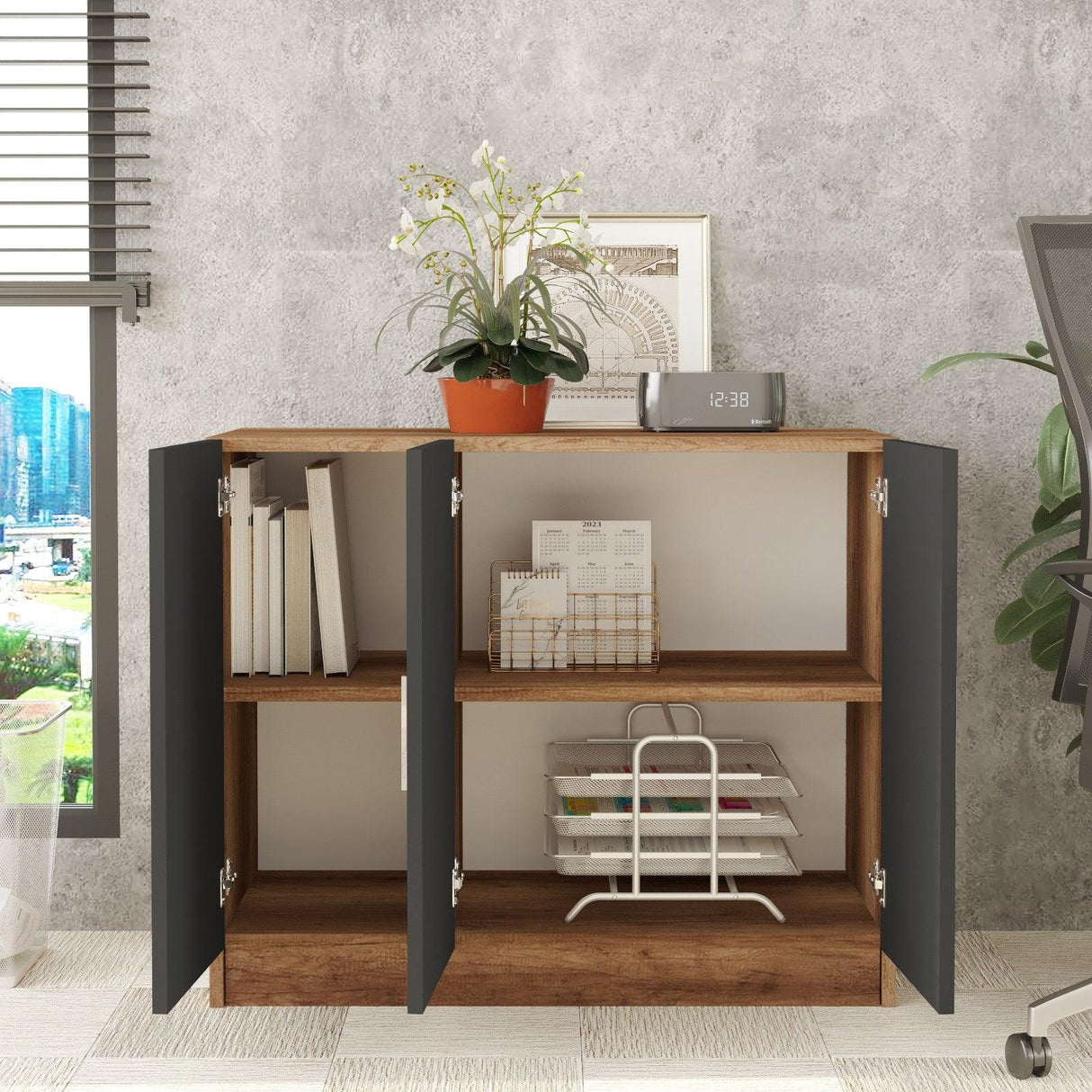 Dulap Multifunctional Varion cu 3 usi, Nuc - Stejar, 90 x 39 x 74 cm - Nuc, SKU 956LCS1501