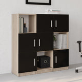 Dulap Multifunctional Birou Dormitor Zappu cu 6 Usi, Alb - Negru - Gri, 120 x 122 x 38 cm - Negru, SKU 956LCS1517