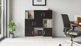 Dulap Multifunctional Birou Dormitor Zappu cu 6 Usi, Alb - Negru - Gri, 120 x 122 x 38 cm - Negru, SKU 956LCS1517