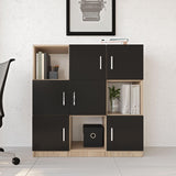 Dulap Multifunctional Birou Dormitor Zappu cu 6 Usi, Alb - Negru - Gri, 120 x 122 x 38 cm - Negru, SKU 956LCS1517