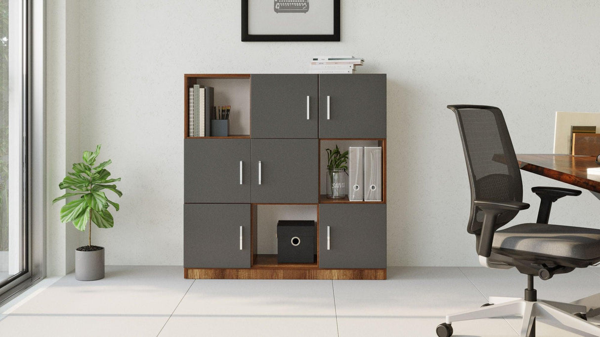 Dulap Multifunctional Birou Dormitor Zappu cu 6 Usi, Alb - Negru - Gri, 120 x 122 x 38 cm - Stil baroc, SKU 956LCS1517