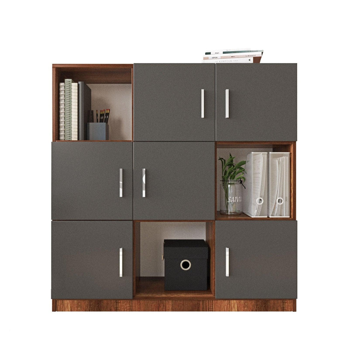 Dulap Multifunctional Birou Dormitor Zappu cu 6 Usi, Alb - Negru - Gri, 120 x 122 x 38 cm - Stil baroc, SKU 956LCS1517
