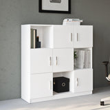 Dulap Multifunctional Birou Dormitor Zappu cu 6 Usi, Alb - Negru - Gri, 120 x 122 x 38 cm - Alb, SKU 956LCS1517