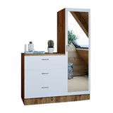 Dulap Haine pentru Casa Frame A Oligo cu Oglinda si 3 sertare, Alb - Gri  - Nuc (diverse dimensiuni) - Lemn Natural, SKU 956LCS1521