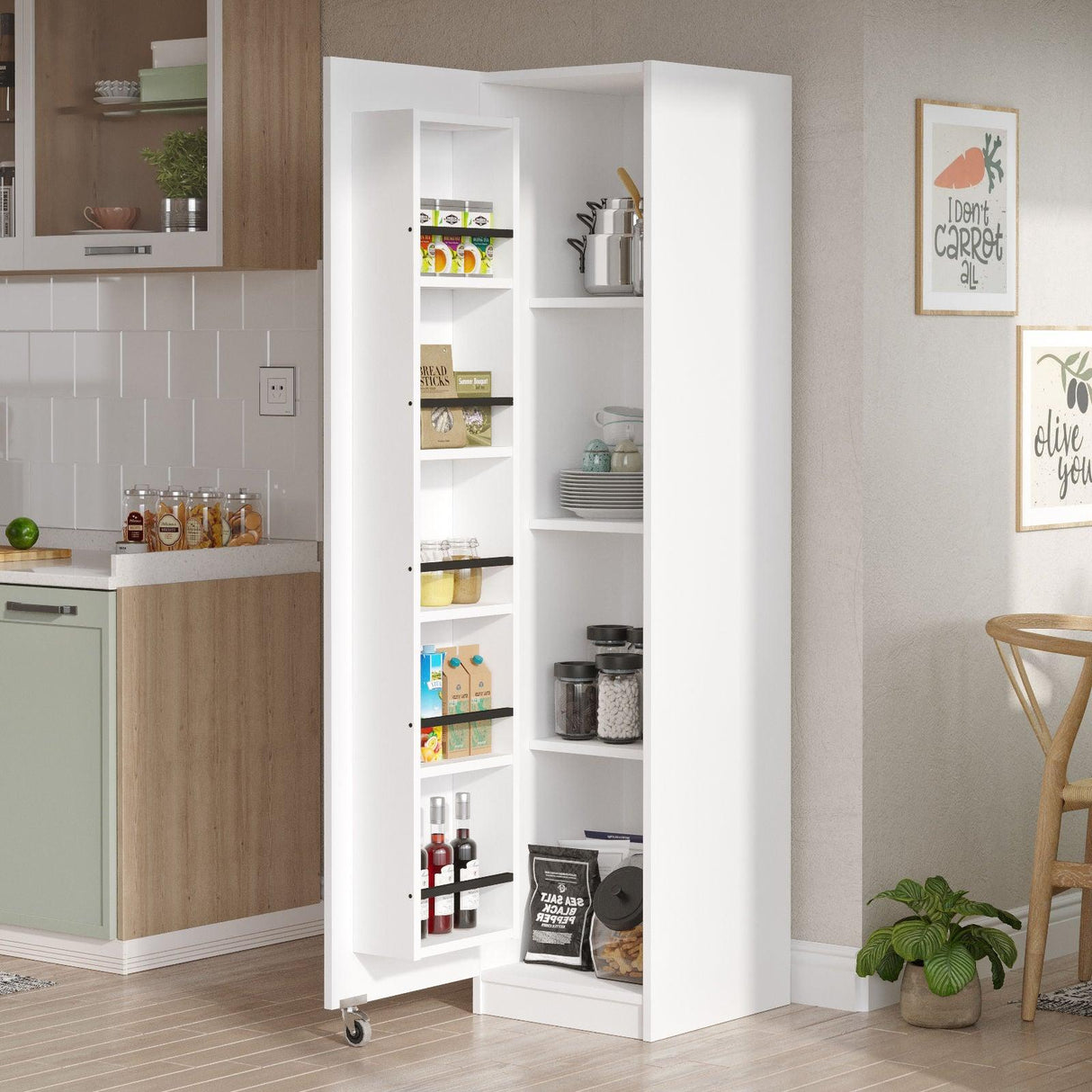 Dulap Bucatarie Elegant Gaus pentru Snackuri si Legume , Usa cu Rafturi, 41.7x44.3x176.4 cm - Alb, SKU 956LCS1553
