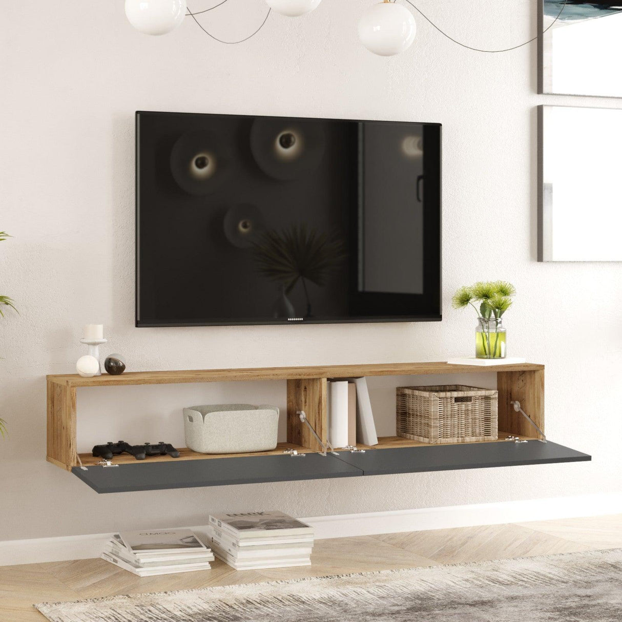 COMODA TV HM4 - CG, Stejar, 180x30x32 cm