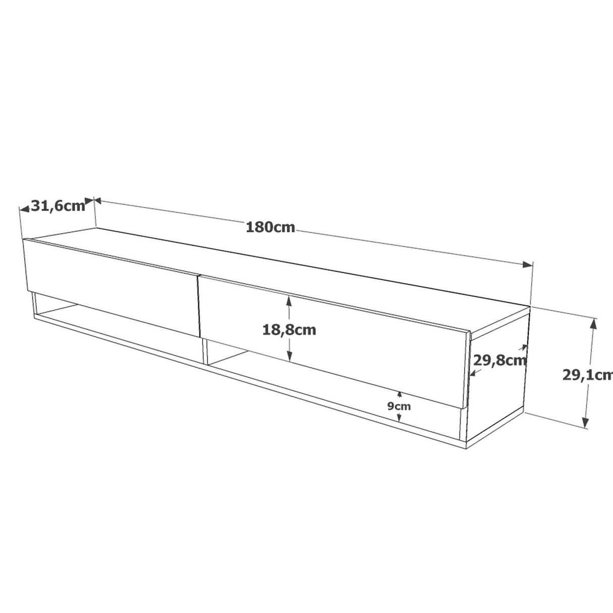 COMODA TV HM5 - CG, Stejar, 180x29x32 cm