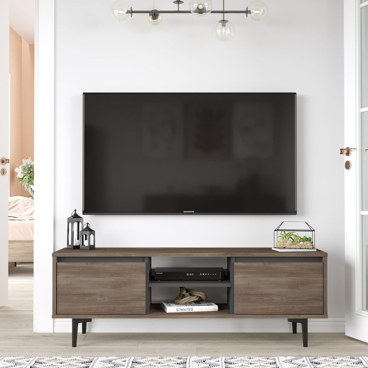 Comodă TV Ar1-Ca, Maro - Antracit, 140x36x48 cm