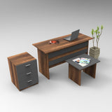 Set de mobilier de birou Hurchis, Alb - Nuc - Stejar, 3 Piese, Birou - Rollbox - Masuta - Nuc, SKU 956LCS2104