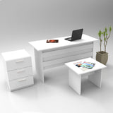 Set de mobilier de birou Hurchis, Alb - Nuc - Stejar, 3 Piese, Birou - Rollbox - Masuta - Alb, SKU 956LCS2104