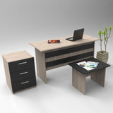 Set de mobilier de birou Hurchis, Alb - Nuc - Stejar, 3 Piese, Birou - Rollbox - Masuta - Stejar, SKU 956LCS2104