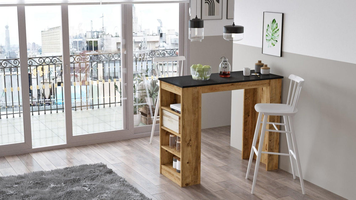 Masa Bucatarie Bar multifunctionala Wallo, Gri - Stejar - Alb - Negru, 120 x 102 x 52 cm - Negru, SKU 956LCS2201