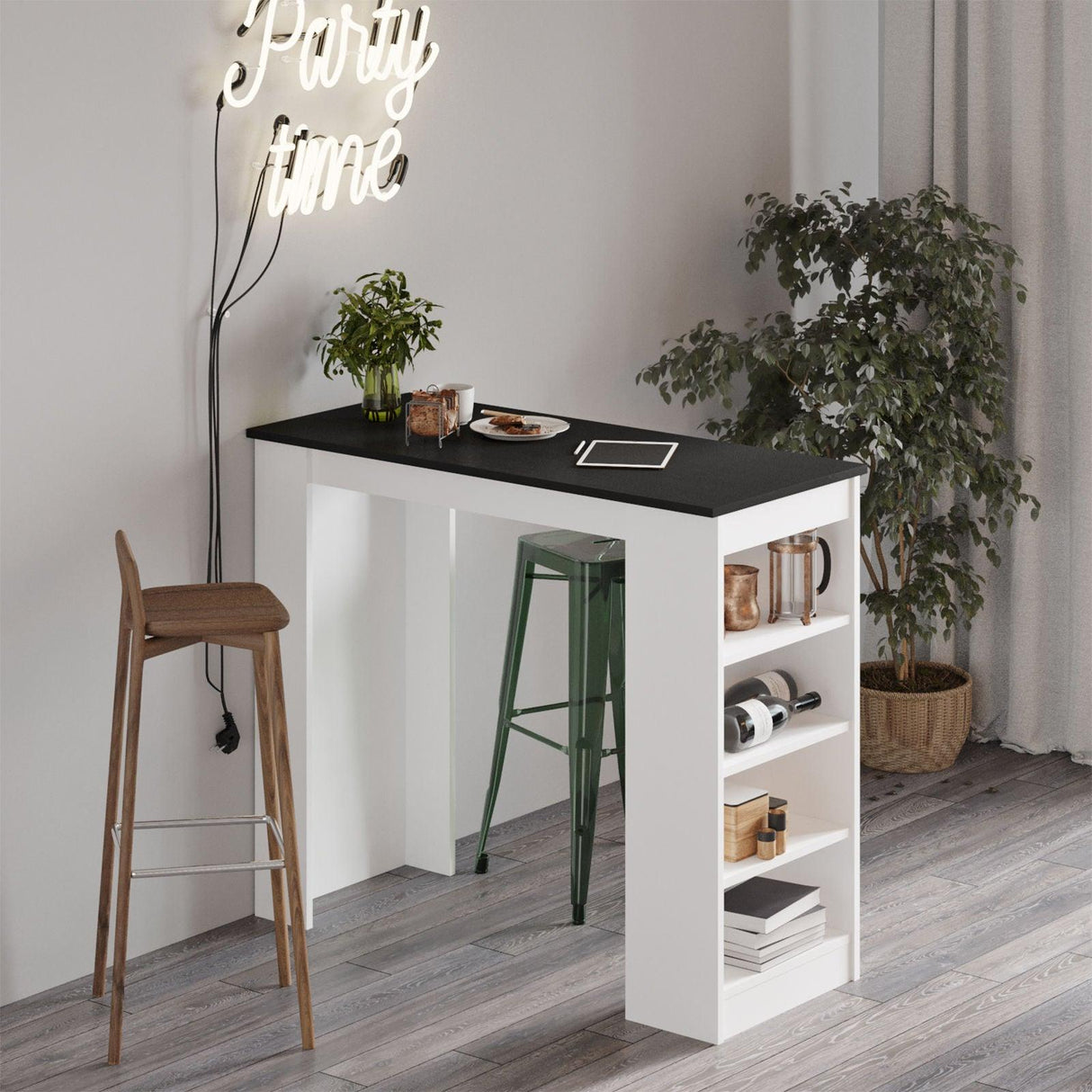 Masa Bucatarie Bar multifunctionala Wallo, Gri - Stejar - Alb - Negru, 120 x 102 x 52 cm - Multicolor, SKU 956LCS2201