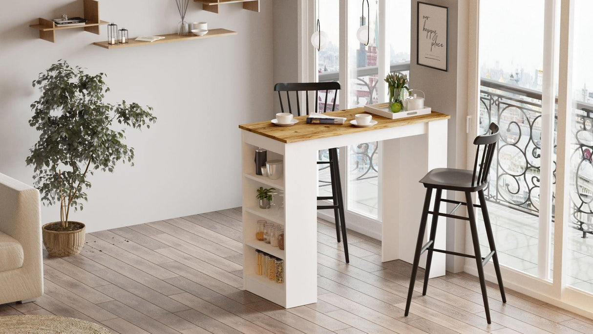 Masa Bucatarie Bar multifunctionala Wallo, Gri - Stejar - Alb - Negru, 120 x 102 x 52 cm - Lemn Natural, SKU 956LCS2201