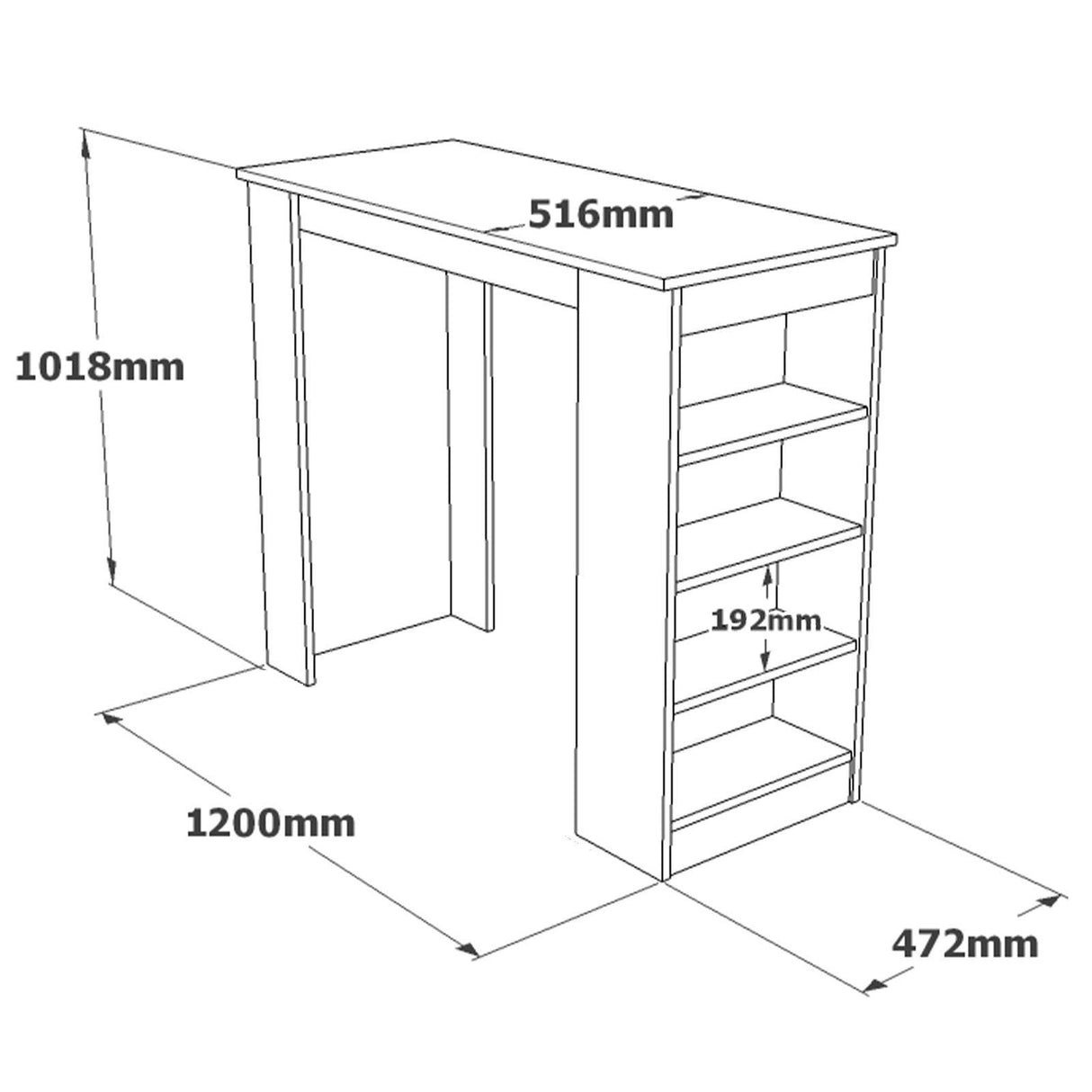 Masa Bucatarie Bar multifunctionala Wallo, Gri - Stejar - Alb - Negru, 120 x 102 x 52 cm - Alb, SKU 956LCS2201