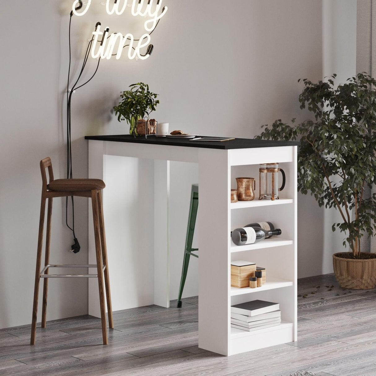 Masa Bucatarie Bar multifunctionala Wallo, Gri - Stejar - Alb - Negru, 120 x 102 x 52 cm - Multicolor, SKU 956LCS2201