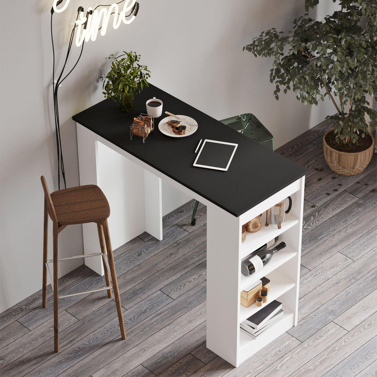Masa Bucatarie Bar multifunctionala Wallo, Gri - Stejar - Alb - Negru, 120 x 102 x 52 cm - Multicolor, SKU 956LCS2201